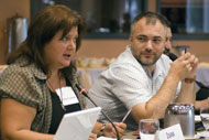 Photo of Alexandru Ulmanu, one of two incoming Romania fellows, discuss how training workshops will better prepare journalists to report on mental health issues facing their country.