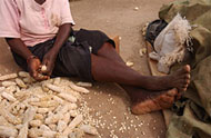 A worker hand-picks quality protein maze kernels that remain ater the ears have gone through a stripping machine.