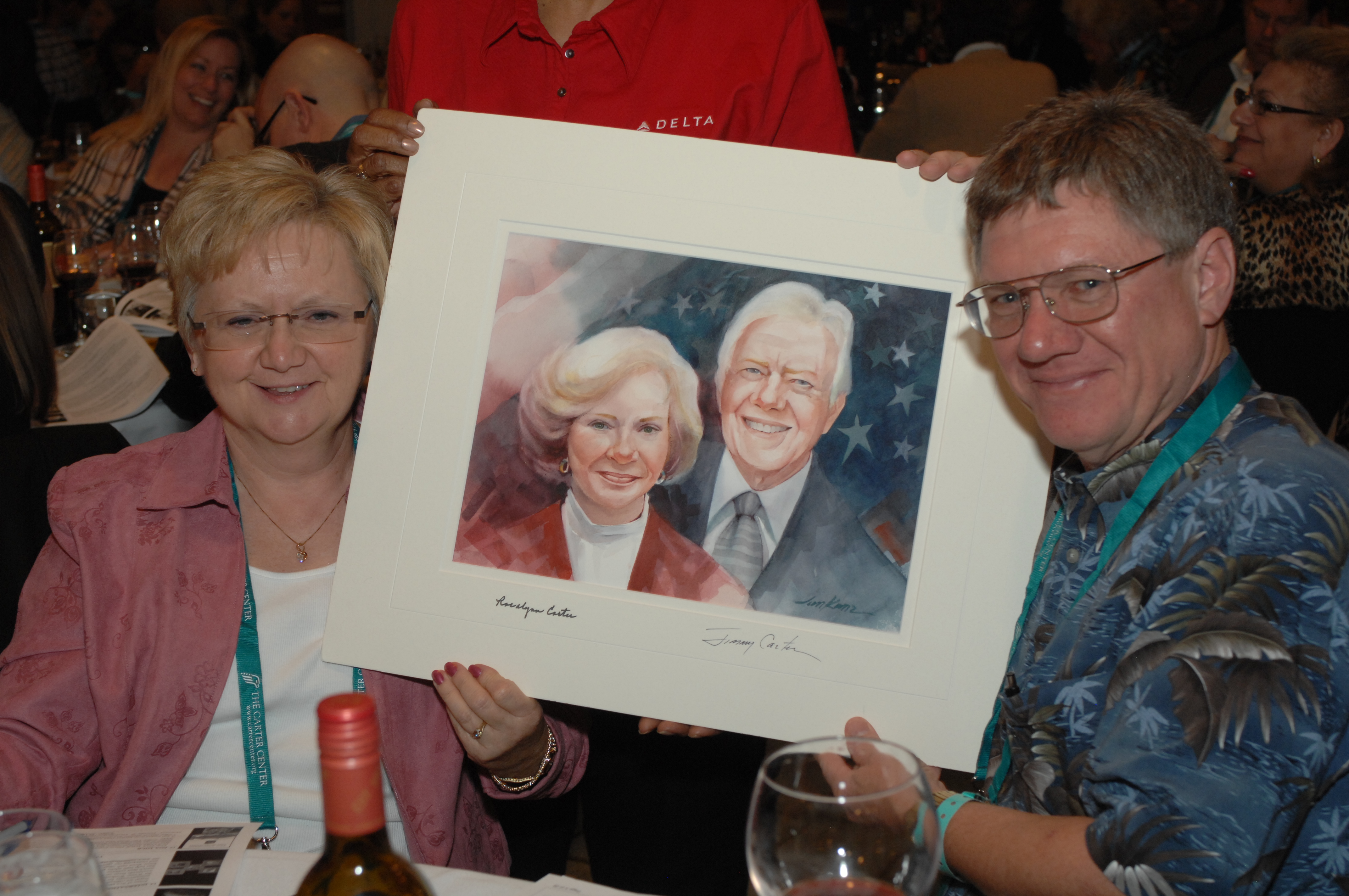 Tim and Charlotte Zeak with Carter watercolor