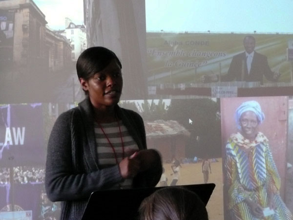 Chansi Powell briefs Stone Mountain High School students on the Carter Center's global initiatives.