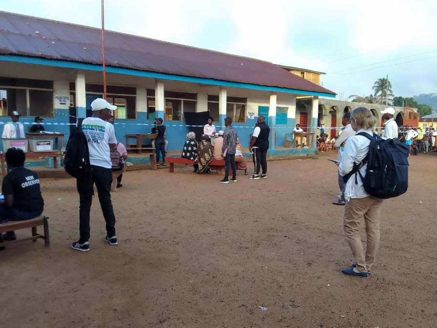 Tonya Wichman at a polling place in Sierra Leone.