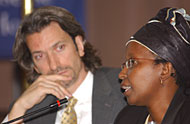 Kaari Betty Murungi (right) of Kenya, director of Urgent Action Fund-Africa, addresses the conference as John Prendergast, special adviser to the President of the International Crisis Group looks on.